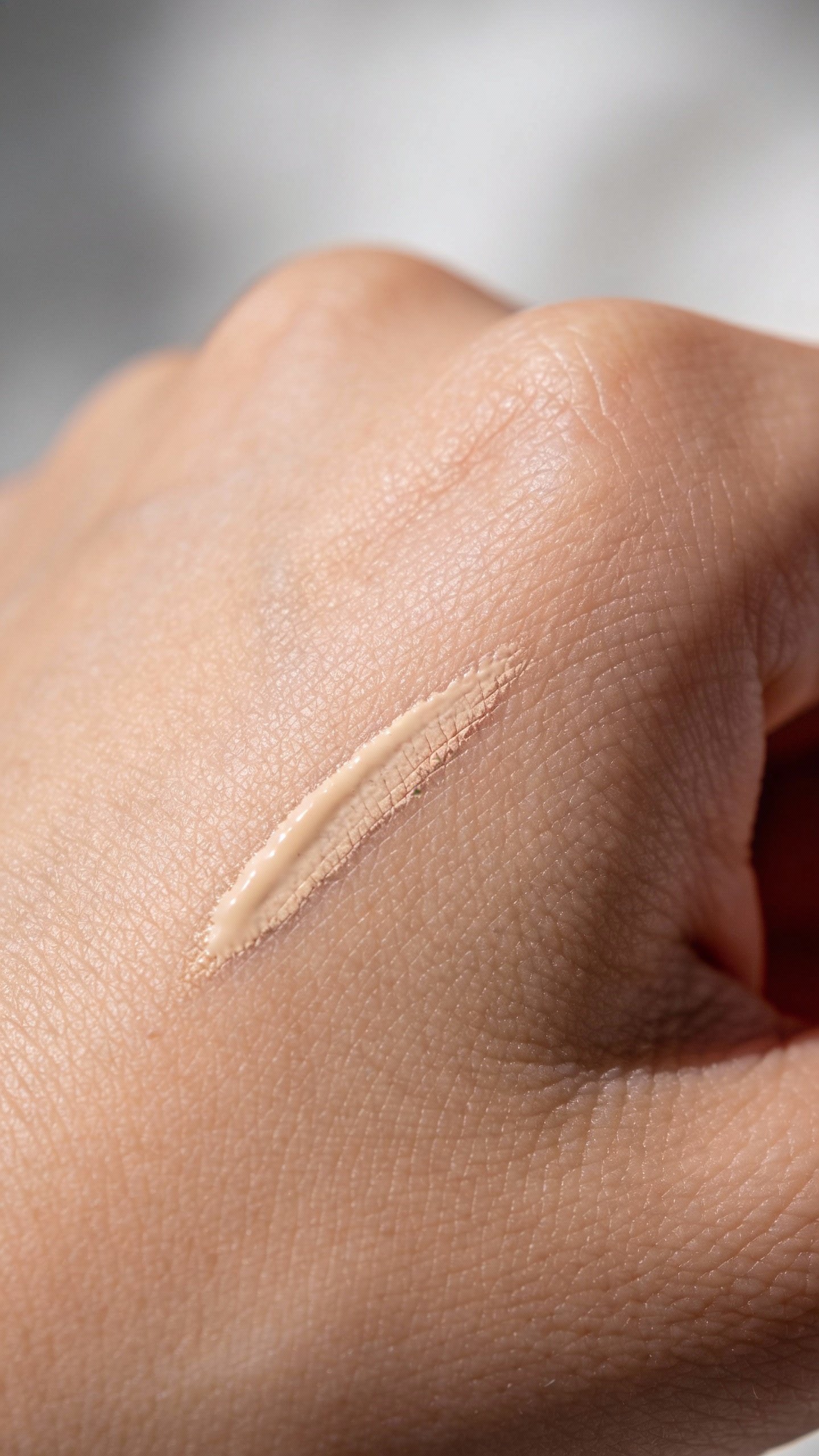 sunscreen line on cheekbone, natural daylight closeup