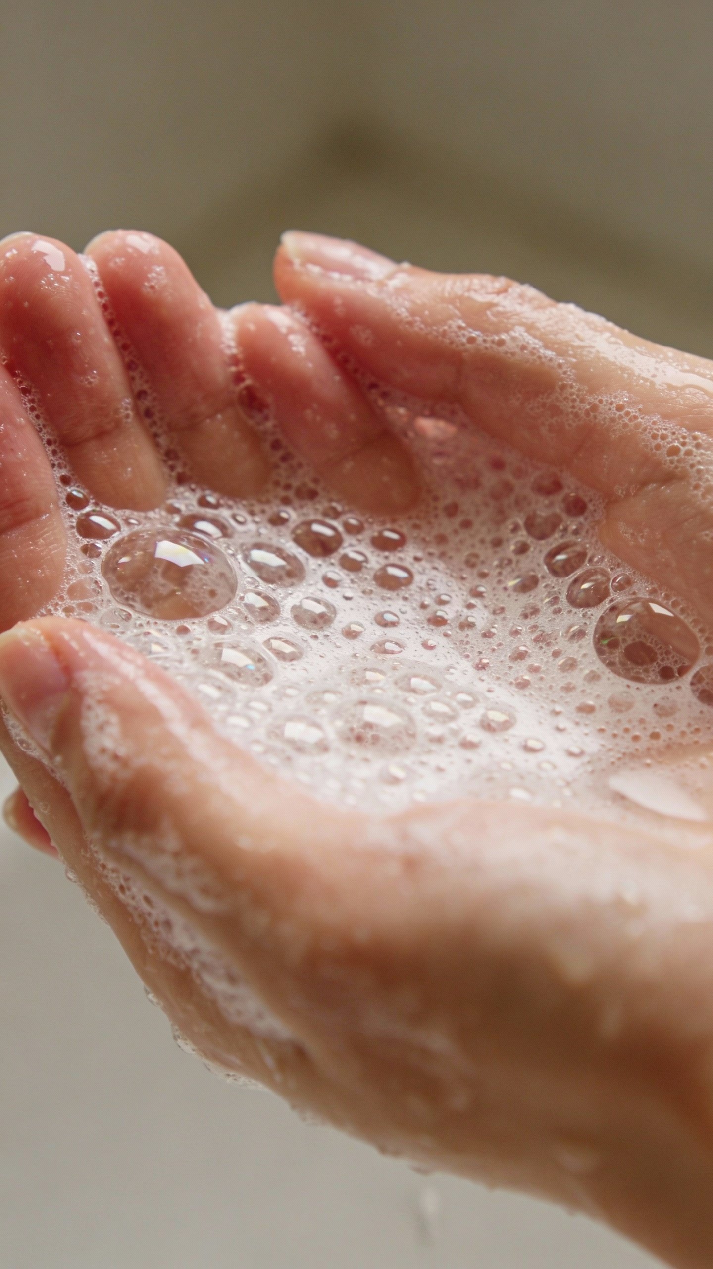 closeup of foaming gel cleanser on wet fingertips