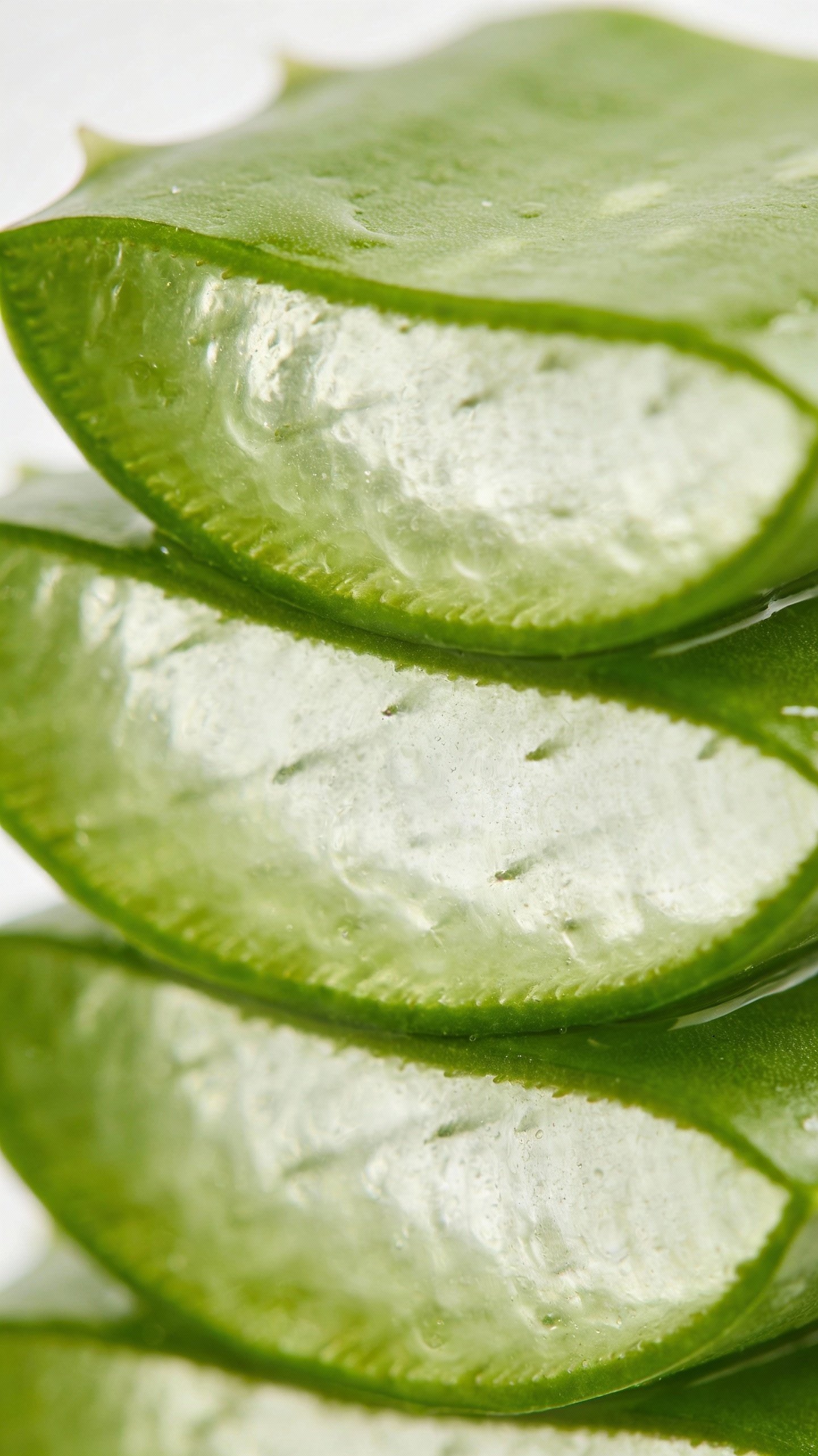closeup of aloe vera leaf cross-section with clear gel