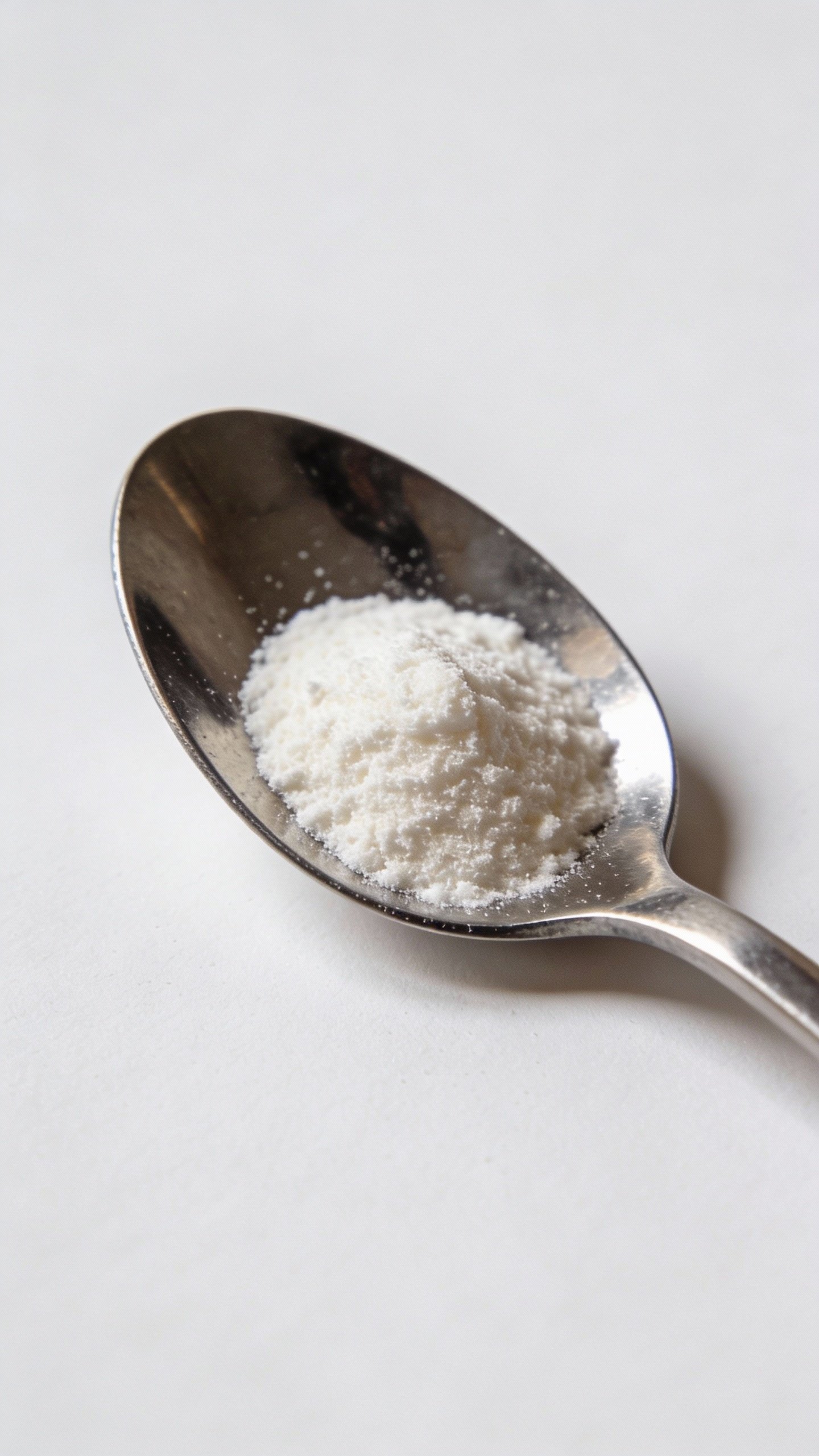 single vitamin C powder scoop on stainless teaspoon