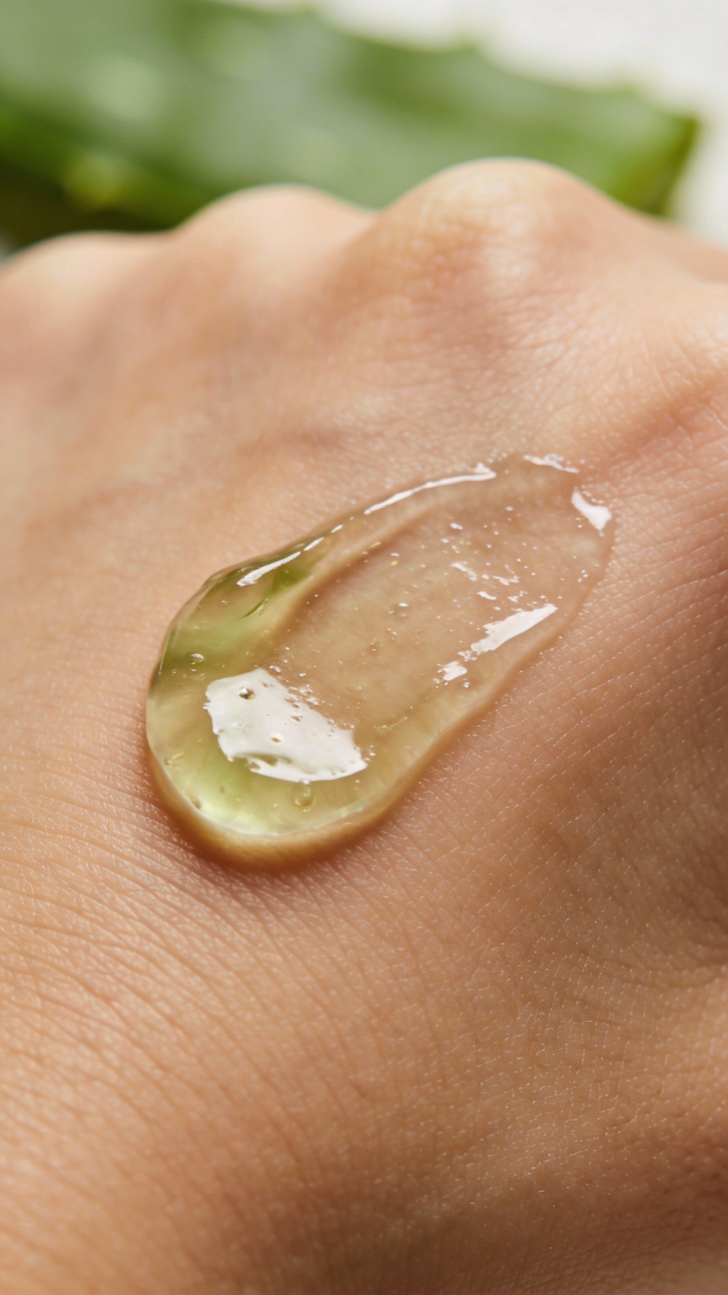 closeup of aloe vera gel smear on back of hand