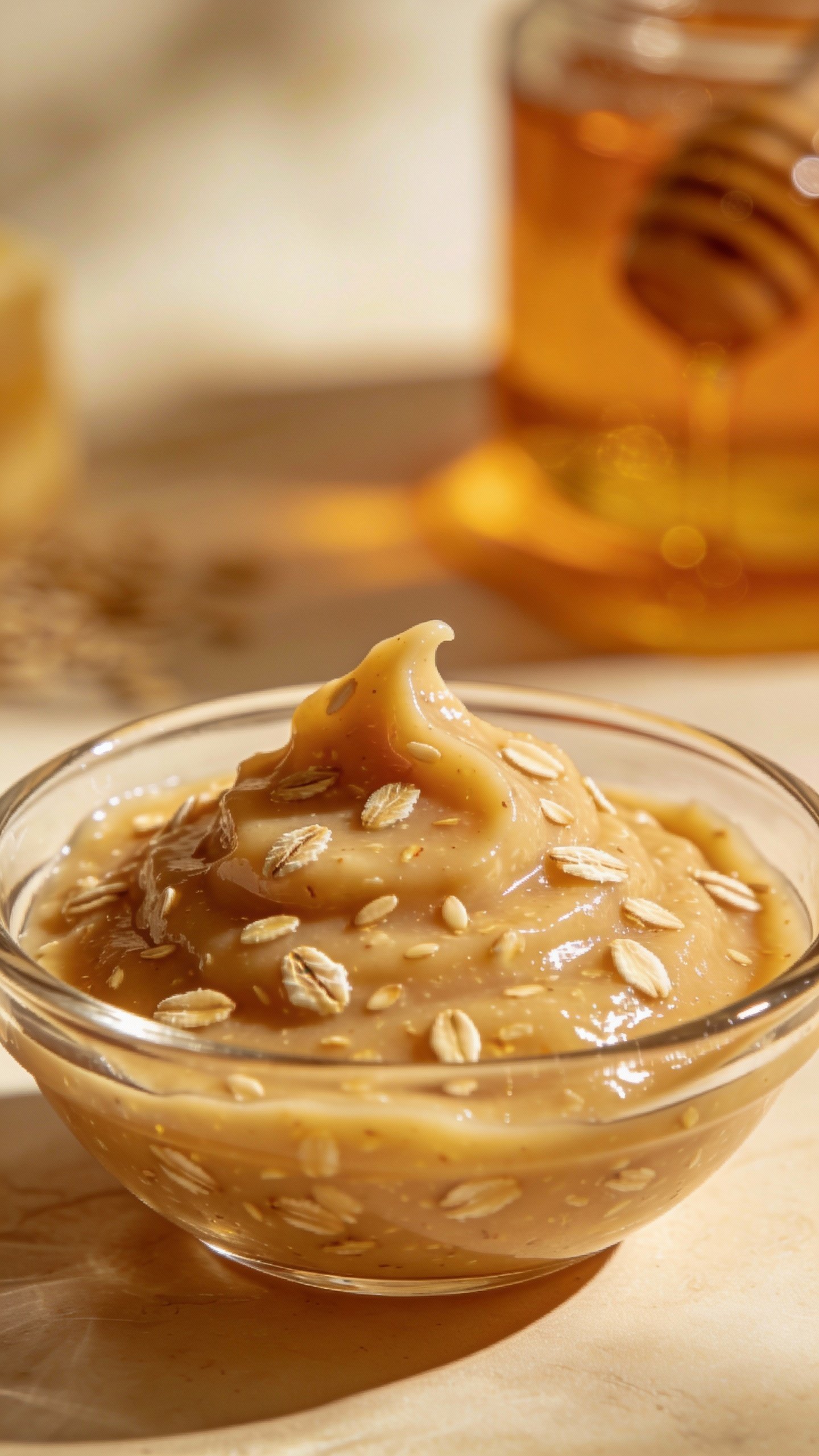 single honey oatmeal face mask in glass bowl