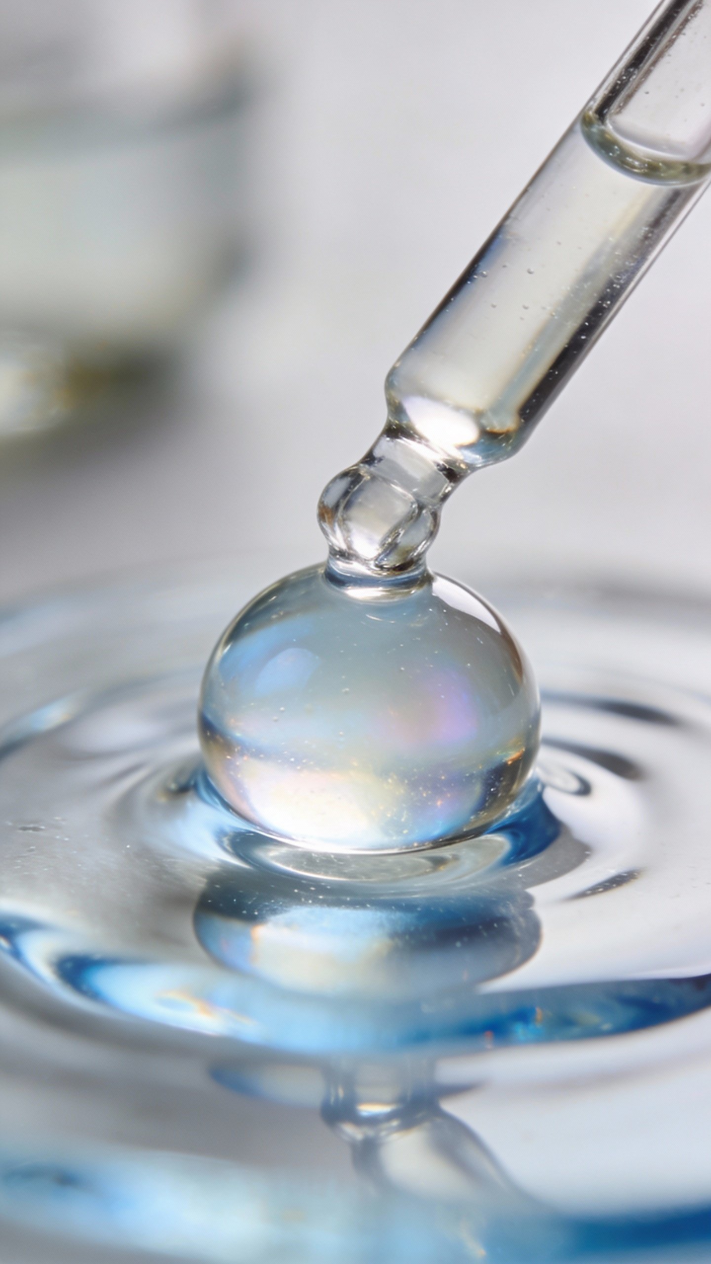 closeup of a glass dropper with niacinamide serum bead suspended