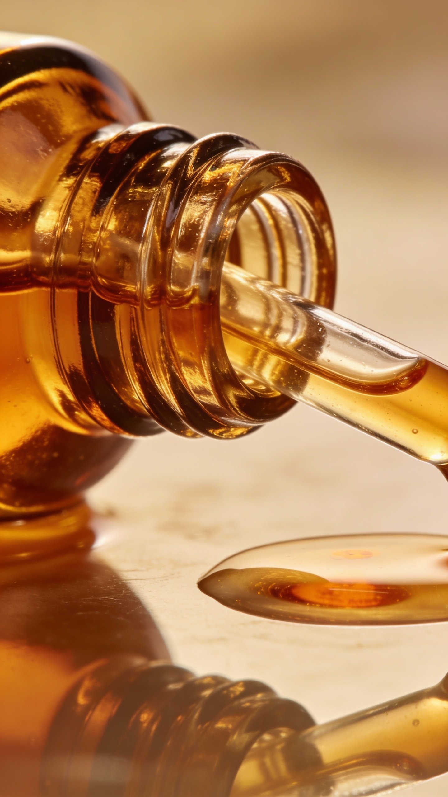Amber dropper bottle of DIY vitamin C serum, closeup