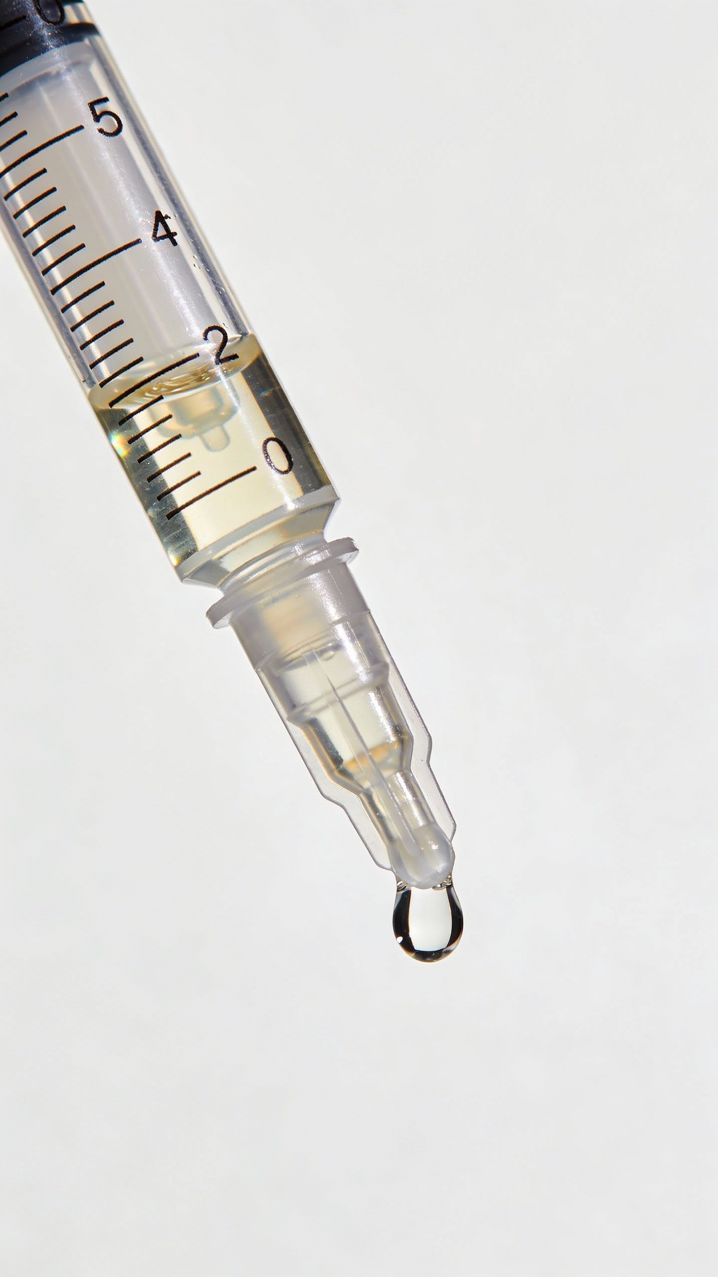 Single hyaluronic acid pipette with clear droplet, macro