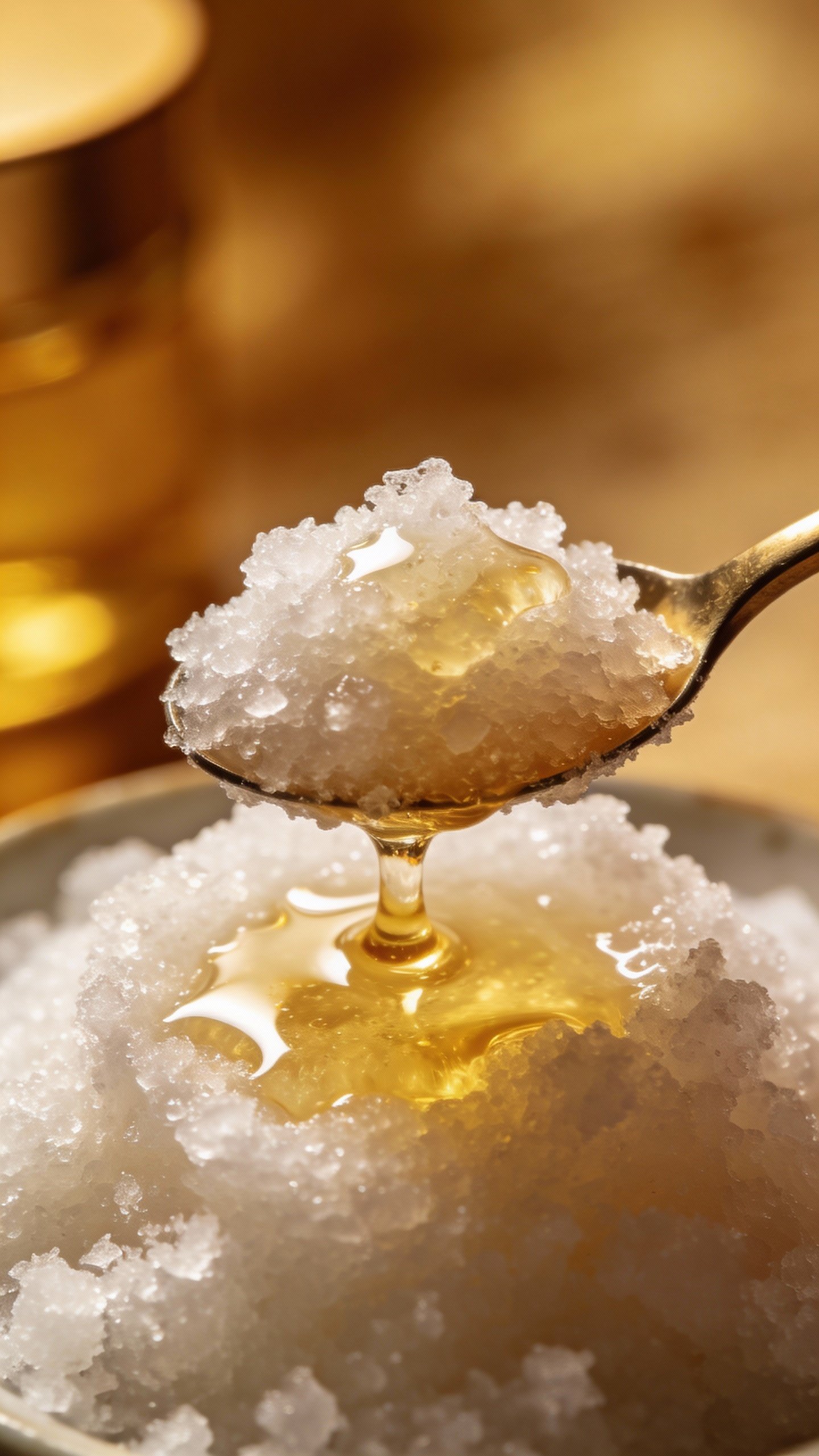 spoonful of white sugar scrub with jojoba oil glisten