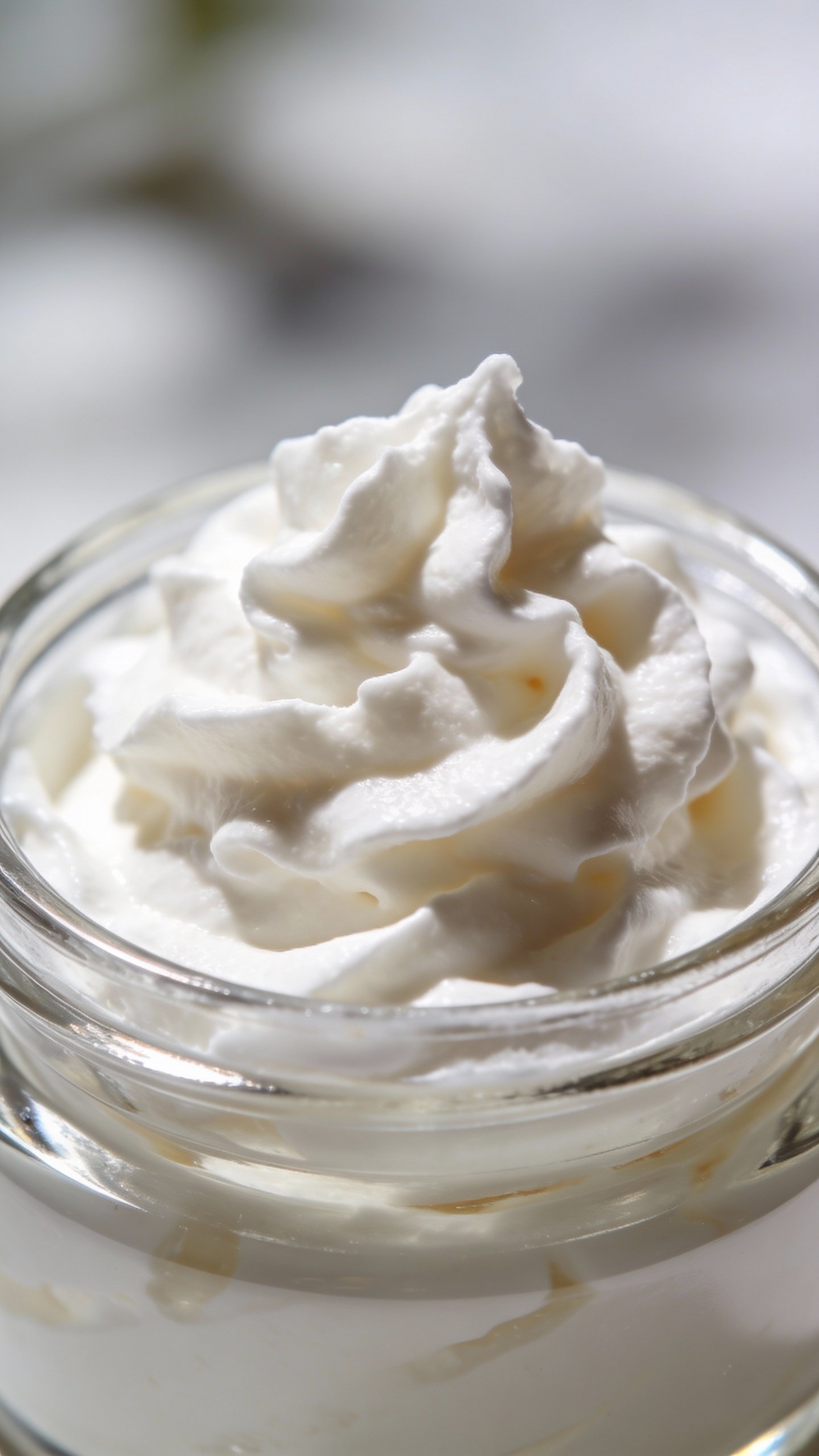 closeup of whipped shea butter hand cream in glass jar