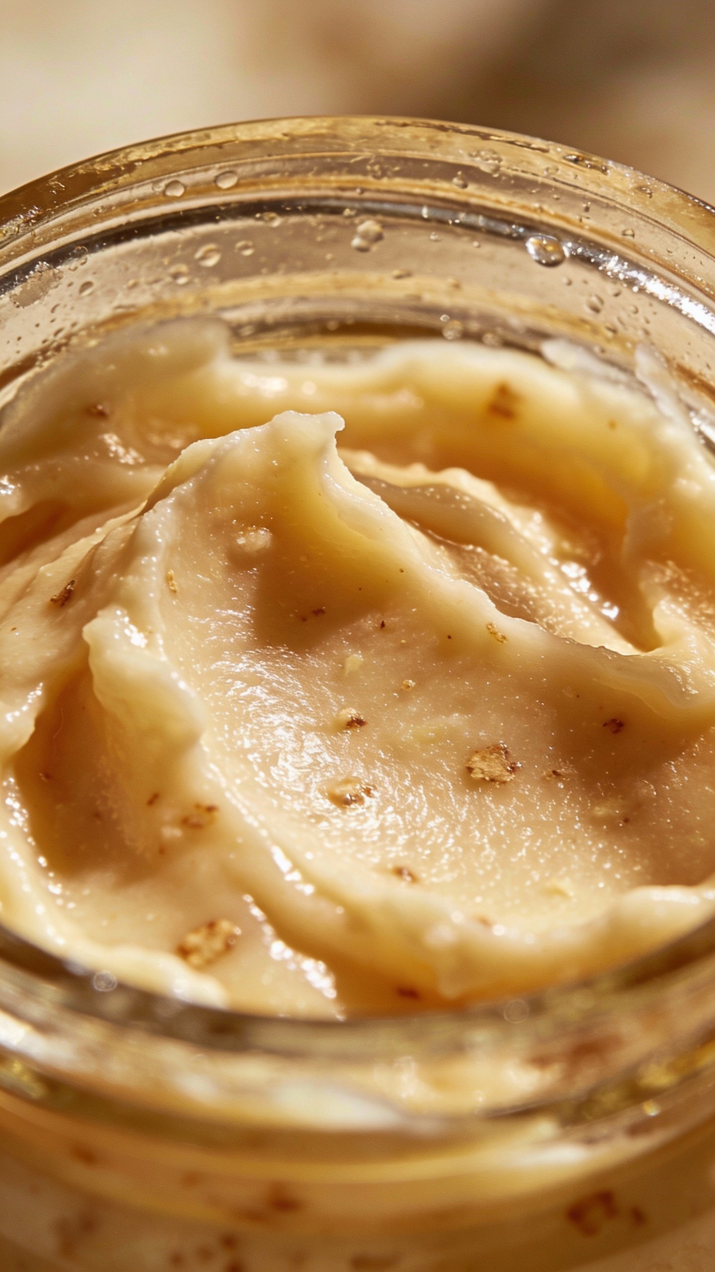 closeup of homemade shea butter foot cream in glass jar