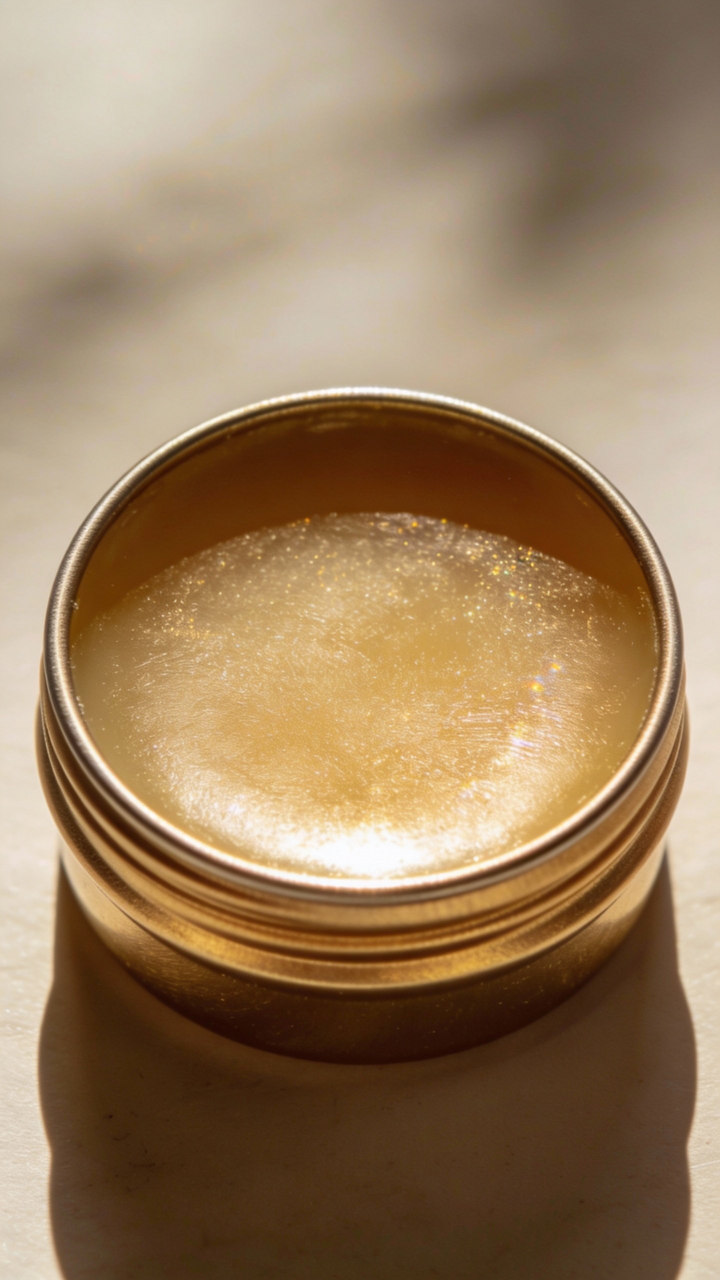 closeup of DIY lip balm tin with silky surface