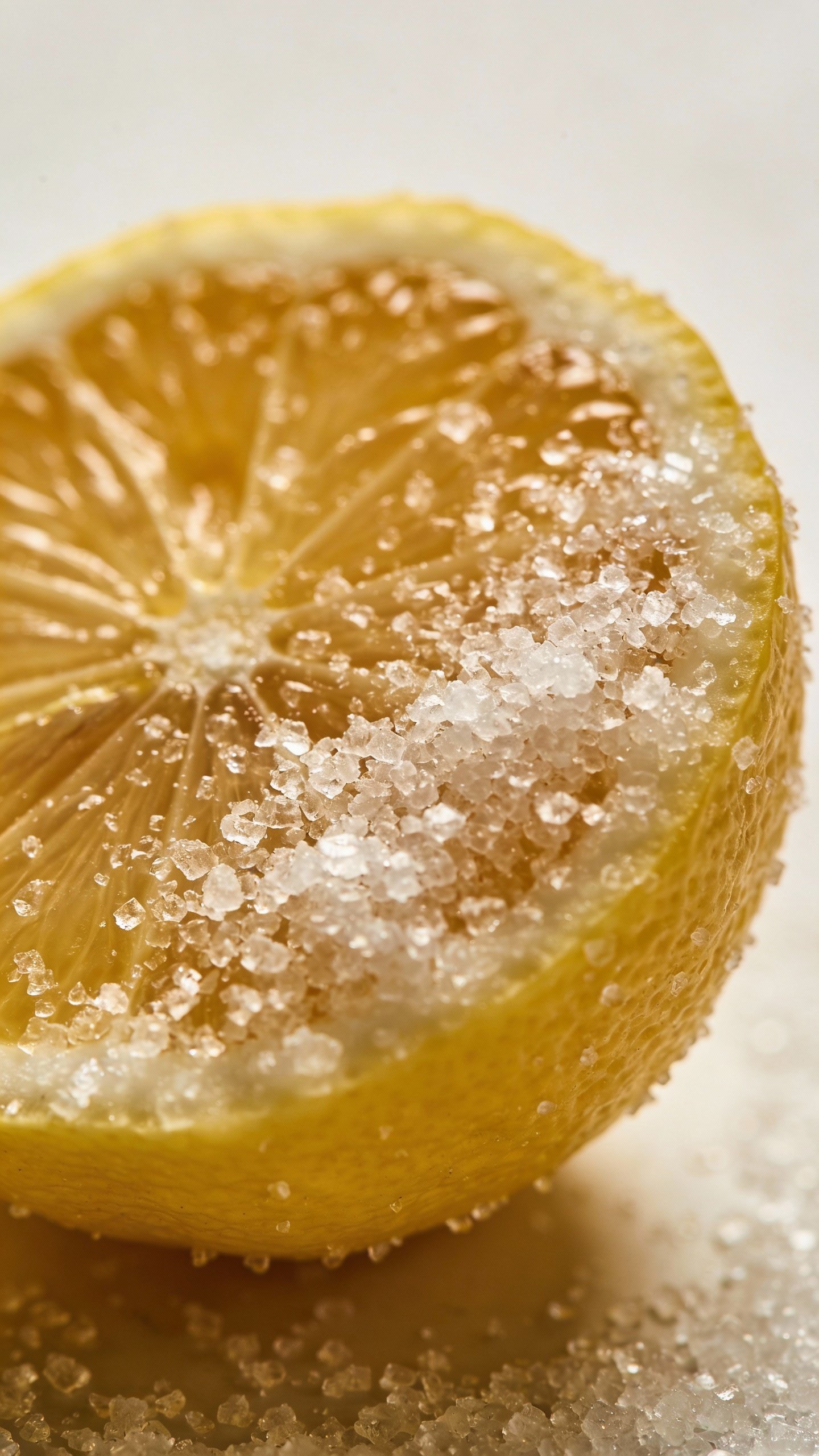 single halved lemon with sugar crystals for lip scrub