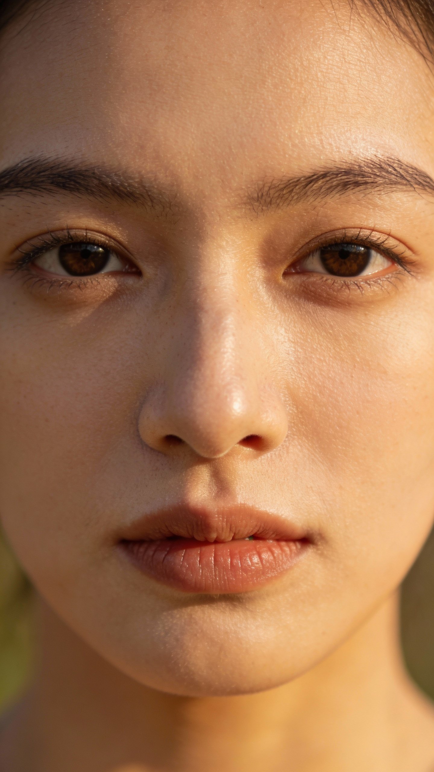 Closeup of well-lit face with inch space above head