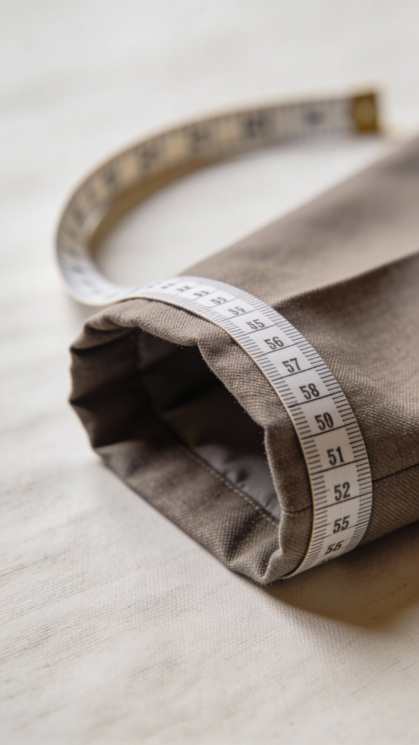 single trouser hem being measured with tailor’s tape closeup
