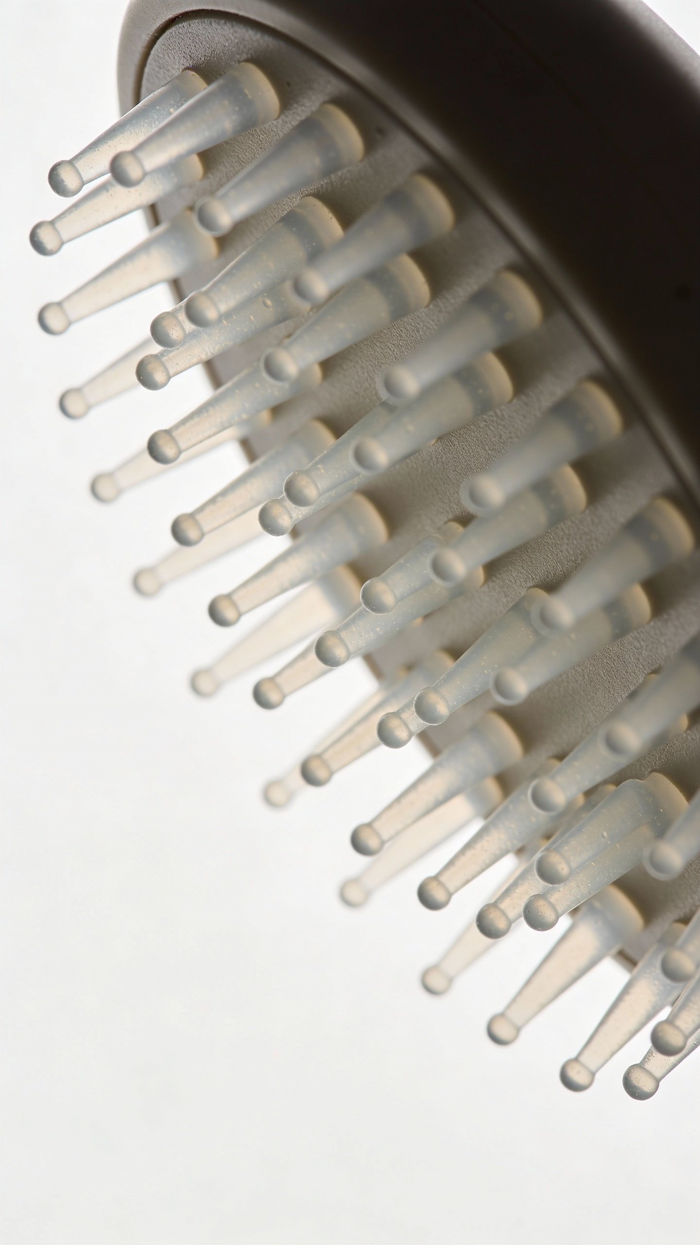 closeup of scalp exfoliating brush with fine silicone bristles