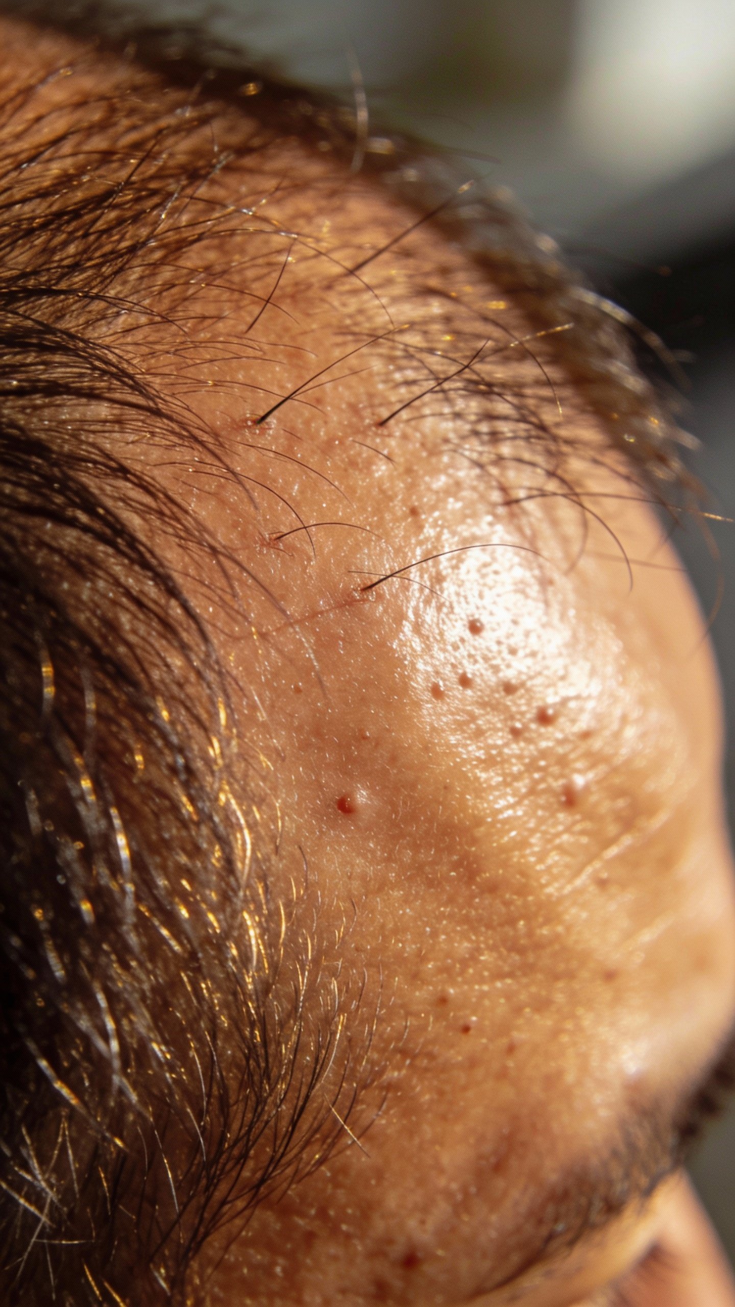 macro shot of scalp part showing visible thinning
