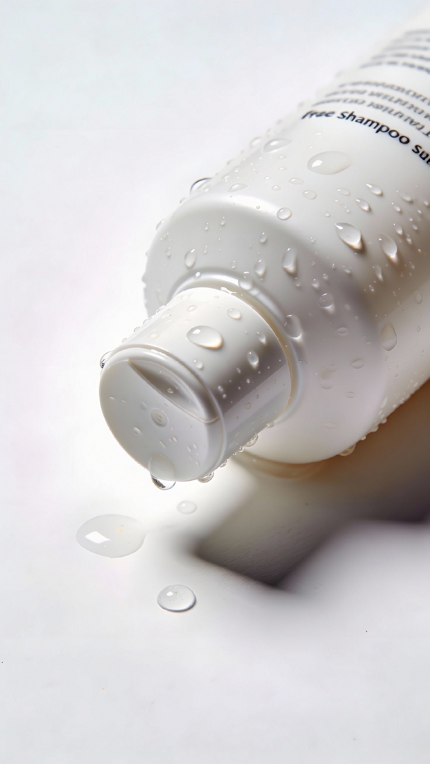 single bottle of sulfate-free shampoo with water droplets