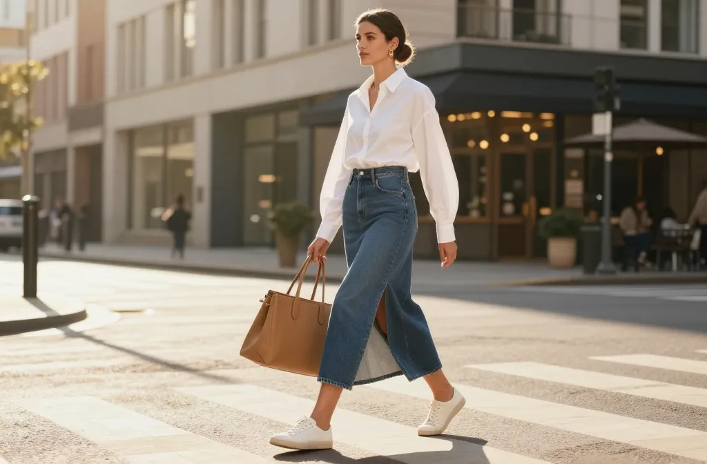 10 Denim Maxi Skirt Outfit Ideas to Nail Cool-Girl Style