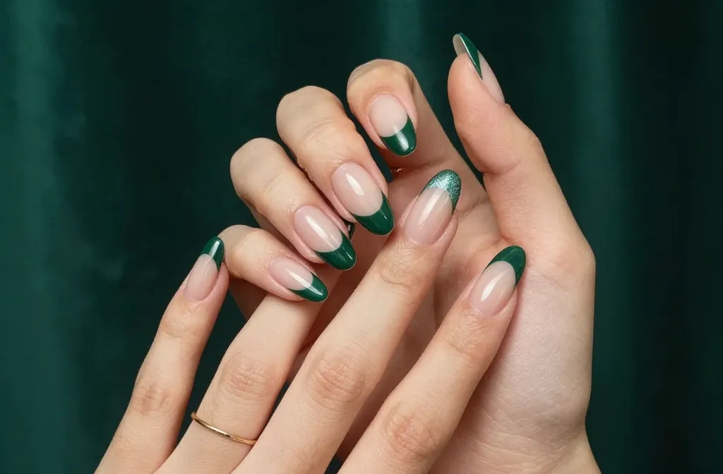 10 Dark Green French Tip Nails That Look Insanely Luxe