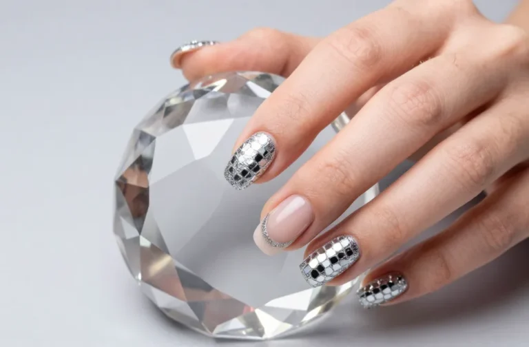 10 Short Silver Nails That Look Like Tiny Disco Balls