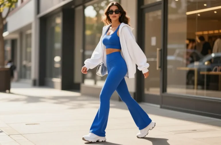 12 Blue Flared Leggings Outfit Ideas That Turn Heads