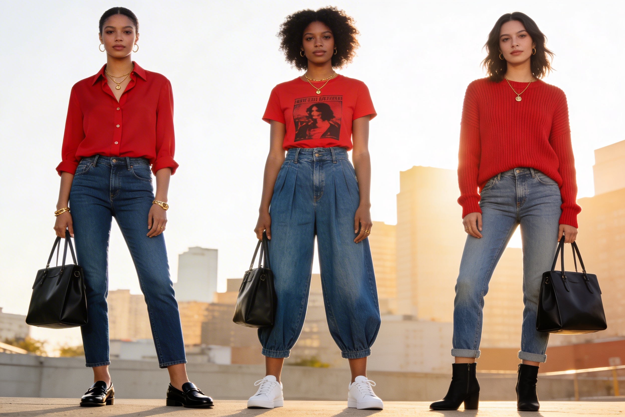 10 Red Shirt Blue Jeans Outfits That Solve “I Have Nothing to Wear” Remix