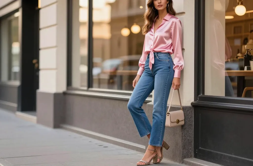 Flirty Chic: 12 Blue Jeans Pink Top Outfits for Date Night