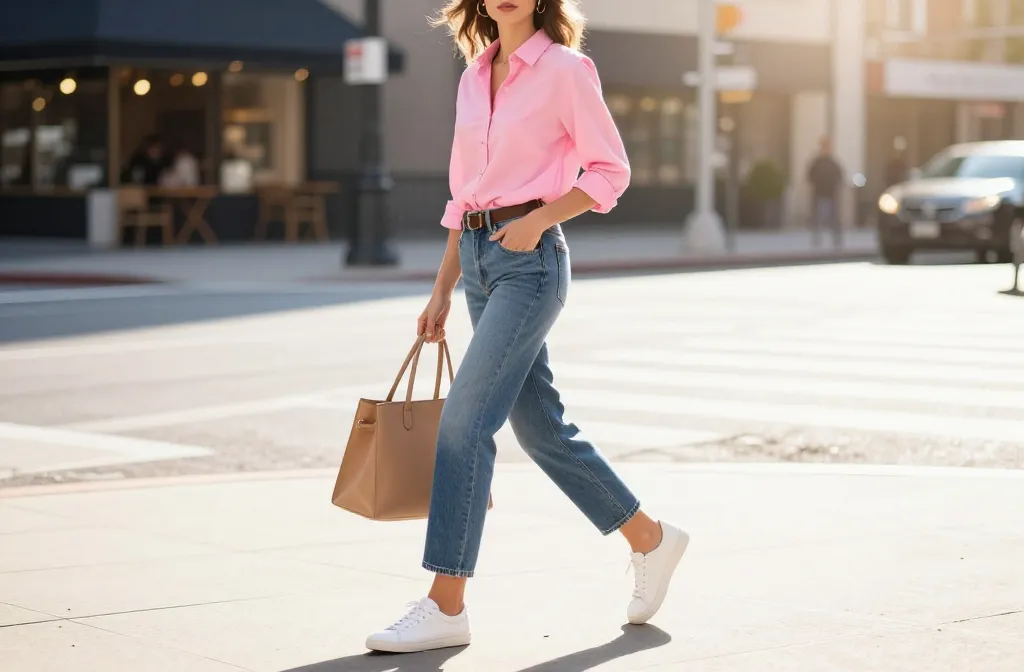 Viral 12 Pink Top and Blue Jeans Looks That Fix “Nothing to Wear” Days